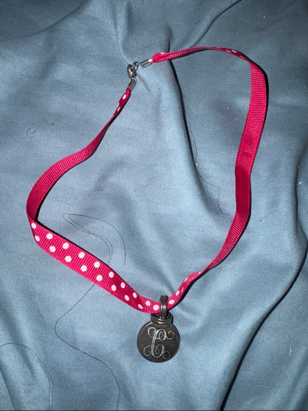 Monogrammed Round Pendant Choker in Hot Pink letter C preppy STERLING SILVER